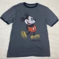 Disney Shirts | Disney Parks Mens Ringer Tee Small Mickey Mouse Short Sleeve Gray Vintage Look | Color: Black/Gray | Size: S