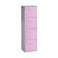 URBNLIVING Wooden Bookcase Grey 4 Tier + 4 Light Pink Drawer