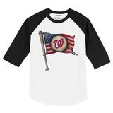 Infant Tiny Turnip White/Black Washington Nationals Baseball Flag Raglan 3/4 Sleeve T-Shirt