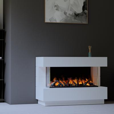 muenkel design London 1400 Opti-glo [Elektrokamin Opti-myst]: weiß (warm) - Mit Heizung - Kieswanne mit weißen Steinen - Wasserleitung