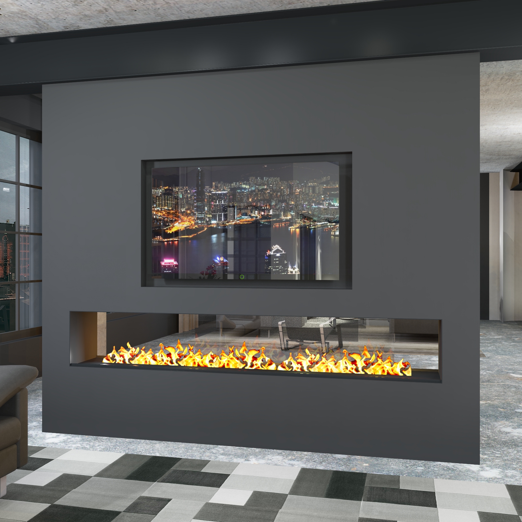 muenkel design e-tunnel PRO pure 1100 [Opti-myst Elektrokamineinsatz]: Tank - Ohne Glasscheibe - Ohne Heizung - Kieswanne schwarz mit schwarzen Steinen Image