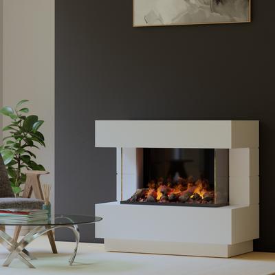 muenkel design London 1100 Opti-glo [Elektrokamin Opti-myst]: weiß (warm) - Ohne Heizung - Tank - Kieswanne mit weißen Steinen