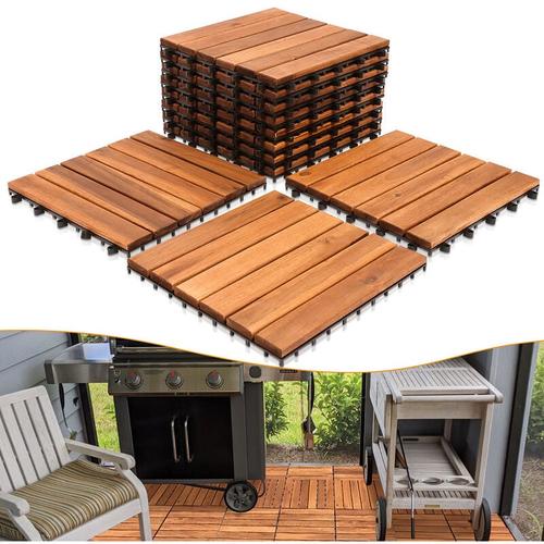 Hengda – Holzfliesen aus Akazien Holz 30x30cm, 6 Latten Fliese 8m², Bodenfliesen für Terrassen und
