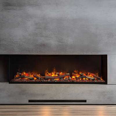 muenkel design wall fire electronic PRO FL 1610 [Opti-myst Elektrokamineinsatz Wandeinbau]: Glasscheibe links - mit Deko