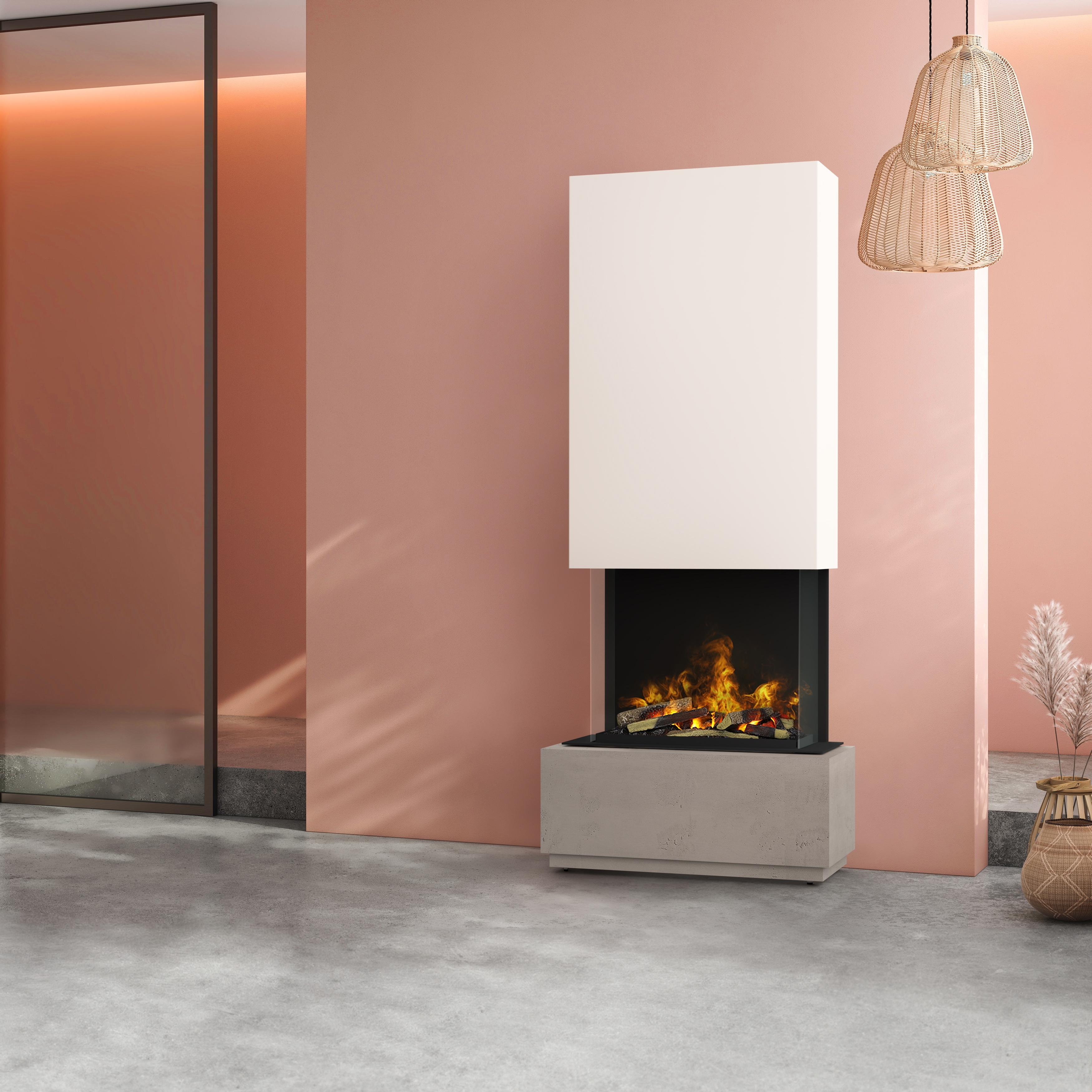 muenkel design Prato [Elektrokamin Opti-myst]: Concrete (Betonoptik) - weiß