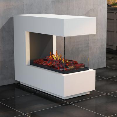 muenkel design loft.line 1100 -- C-02 Raumteiler [Design Opti-myst Elektrokamin mit Festwasseranschluss]: Betonoptik - Mit Heizung - Kieswanne mit schwarzen Steinen - mit Scheibe Image