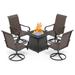 PHI VILLA 5-Piece Gas Fire Pit Table Outdoor Dining Set Rattan Swivel Chairs & Square Steel Gas Fire Pit Table