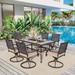 7-Piece Metal E-coating Patio Dining Set of 6 Swivle Chairs and 1 Metal Framed Table with Wood-like Table Top