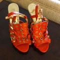 Michael Kors Shoes | Michael Kors Orange Studded Sandals 4 Inch Heel | Color: Orange | Size: 8.5