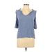 LC Lauren Conrad Short Sleeve Blouse: Blue Solid Tops - Women's Size Medium