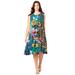 Plus Size Women's A-Line Crinkle Dress with Tassel Ties by Roaman's in Emerald Paisley Garden (Size 22/24)