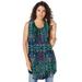 Plus Size Women's Sleeveless Angelina Tunic by Roaman's in Tropical Emerald Mirrored Medallion (Size 20 W) Long Shirt Blouse