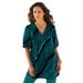 Plus Size Women's Printed Y-Neck Georgette Top by Roaman's in Tropical Teal Mixed Geo (Size 28 W)