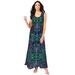 Plus Size Women's Button-Front Crinkle Dress with Princess Seams by Roaman's in Tropical Emerald Mirrored Medallion (Size 18/20)