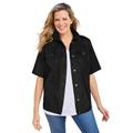 Plus Size Women's Short-Sleeve Denim Jacket by Woman Within in Black (Size 14 W)