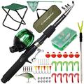 DaddyGoFish Kids Fishing Rod and Reel Combo Set with Collapsible Chair, Rod Holder, Tackle Box, Bait Net, Carry Bag, Best Gift for Boys and Girls (For Older Kids (Green), 5ft)