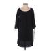 Ann Taylor LOFT Casual Dress - Shift Scoop Neck 3/4 sleeves: Black Print Dresses - Women's Size Small Petite