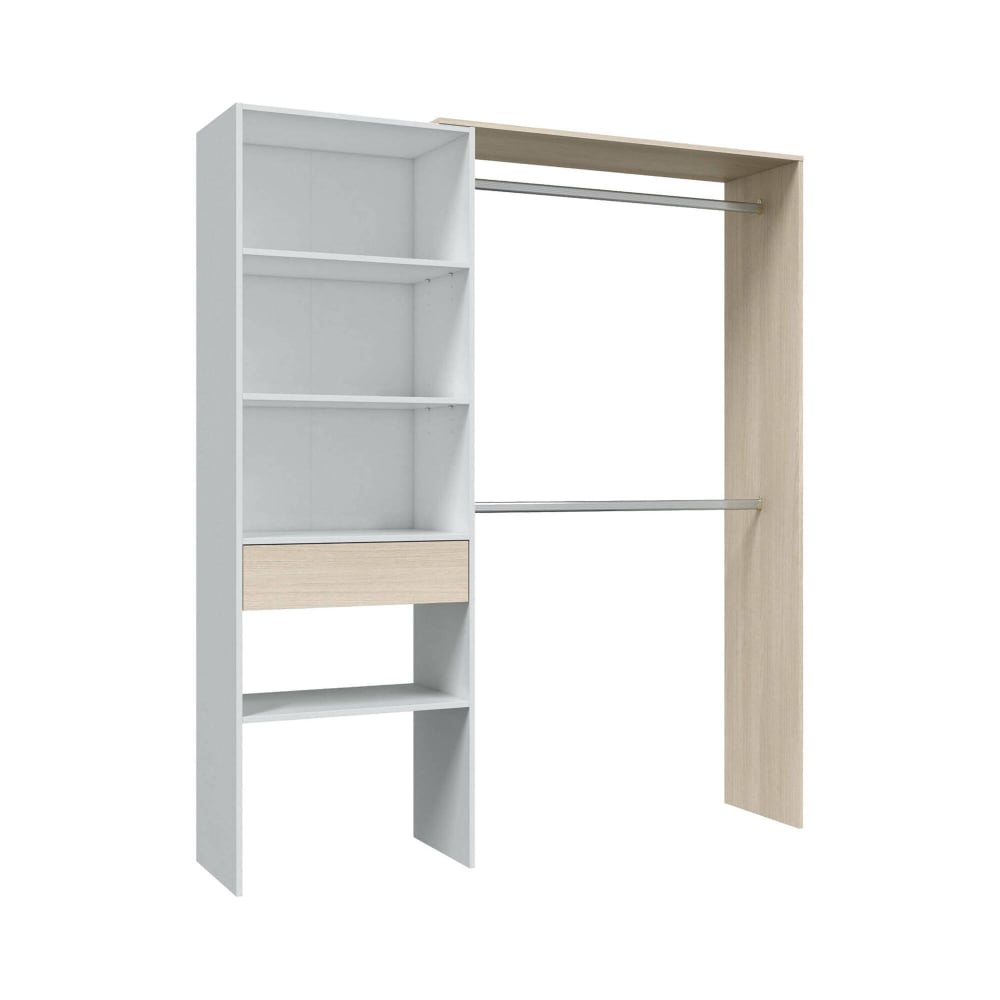 Grande Armoire effet bois beige, blanc 158x40 cm