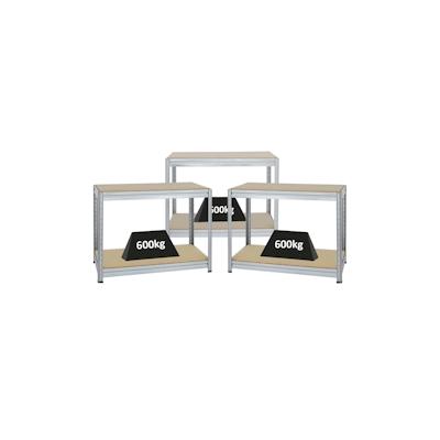 PROREGAL Mega Deal | 3x Höhenverstellbare Werkbank Dino | HxBxT 90x120x60 cm | Traglast 600 kg | Verzinkt | Holzplatte Image