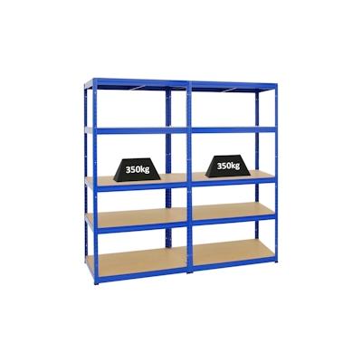 PROREGAL Mega Deal | 2x Schwerlastregal Slim Elephant M | HxBxT 180x90x60 cm | 5 Ebenen | Fachlast 350 kg | Blau | Stecksystem Lagerregal 2 Stk. Image