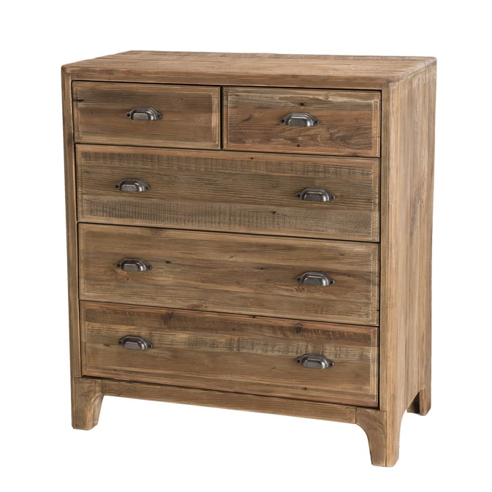 Meuble chiffonnier 5 tiroirs en pin recyclé