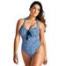 Plus Size Women's Tie Front Halter One Piece by Swimsuits For All in Blue Purple Pebble (Size 10)