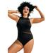 Plus Size Women's Chlorine Resistant High Neck Mesh One Piece by Swimsuits For All in Black (Size 16)