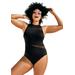 Plus Size Women's Chlorine Resistant High Neck Mesh One Piece by Swimsuits For All in Black (Size 10)
