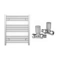 550mm Wide Straight Chrome Heated Bathroom Towel Rail Radiator With Valves For Central Heating UK (With Chrome Straight Valves, 550 x 600mm (h))