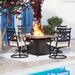 Wade Logan® Bavan Square 4 - Person Fire Pit Table Outdoor Dining Set w/ Cushions Metal in Black/Brown | 34 W x 34 D in | Wayfair