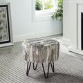 Willa Arlo™ Interiors Sotelo Jacquard Chenille Two Tone Faux Fur Round Ottoman Faux Fur/Fur | 18 H x 18 W x 18 D in | Wayfair