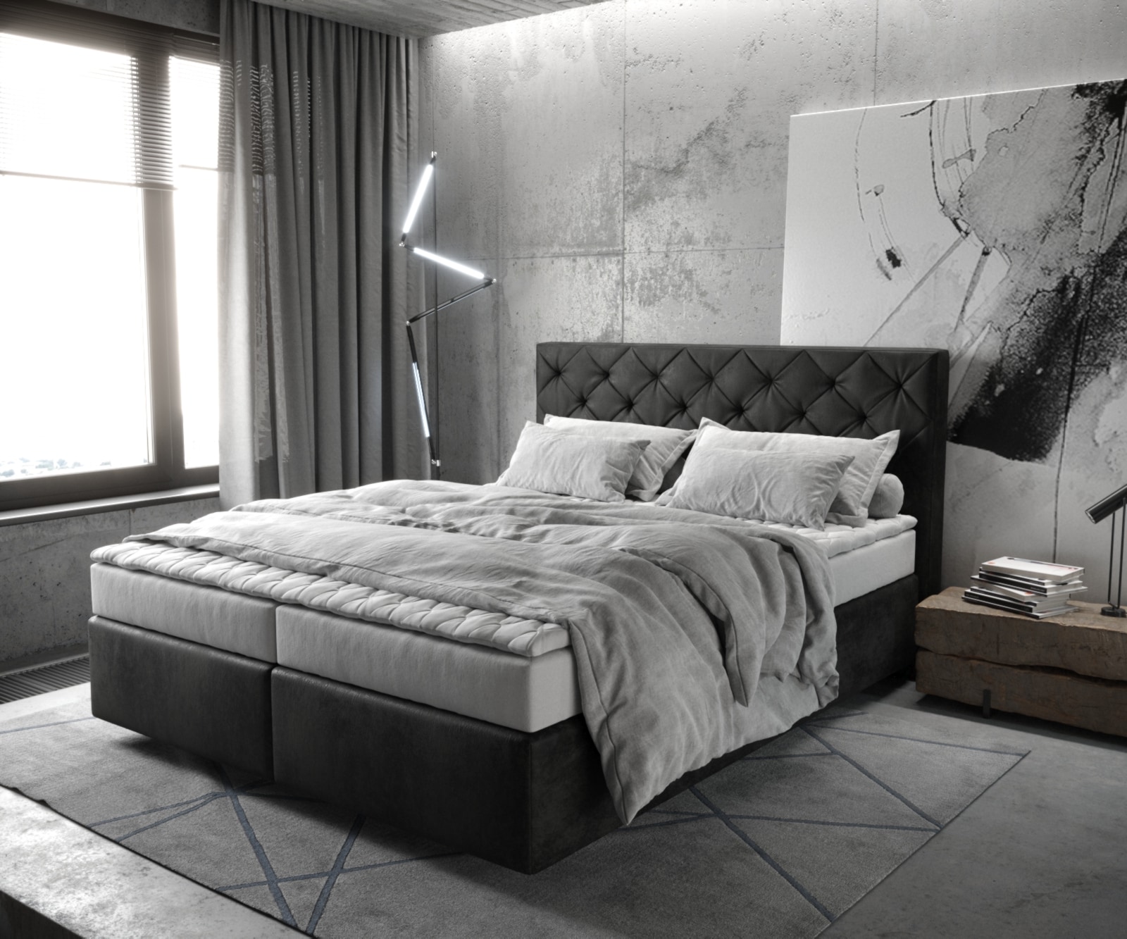 DELIFE Boxspringbett Dream-Great 160x200 cm Mikrofaser Anthrazit Vintage mit Matratze und Topper, Boxspringbetten Image