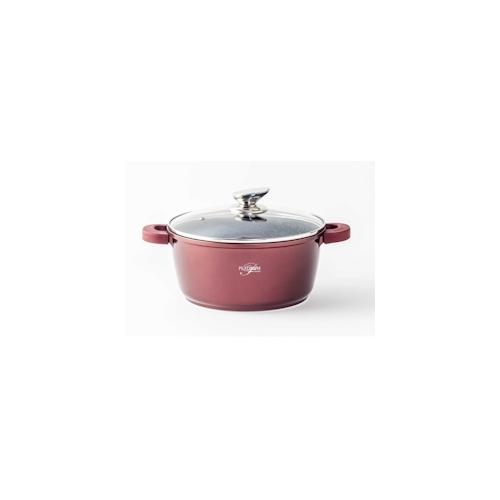 Kochtopf Aluguss Glasdeckel Ø26cm Induktion Marmorbeschichtung Suppentopf Pfanne Burgundy