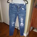 American Eagle Outfitters Jeans | American Eagle Nw Hi Rise Jegging Sz 6 Distress Super Stretch | Color: Blue | Size: 6
