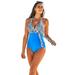 Plus Size Women's Faux Wrap Halter One Piece Swimsuit by Swimsuits For All in Blue Animal (Size 16)