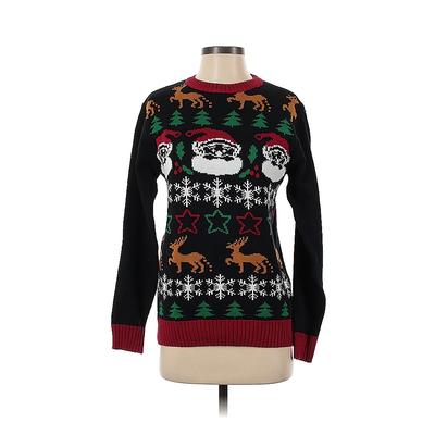 Ugly Christmas Sweater Pullover Sweater: Black Tops - Size Small