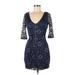 BCX dress Cocktail Dress: Blue Damask Dresses - Women's Size 7