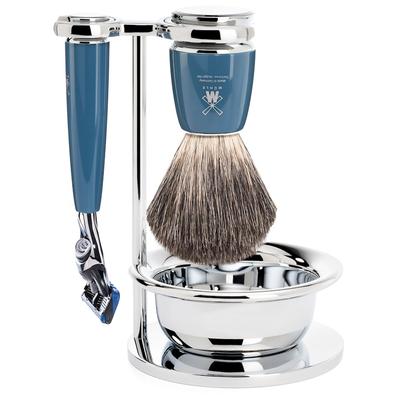 Mühle RYTMO 4-teiliges Rasierset, Reines Dachshaar, mit Gillette® Fusion™ Griffmaterial Edelharz petrol Herren