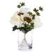 Enova Home Cream Artificial Silk Roses and Sunflowers Mixed Fake Flowers Arrangement in Clear White Vase with Faux Water