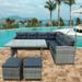 6-Piece Patio Furniture Set Outdoor Tufted-Cushioned Sectional Sofa Set with Glass Table, 2 Ottomans for Pool, Backyard, Lawn