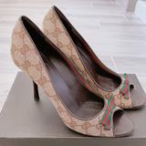Gucci Shoes | Authentic Gucci Gg Monogram Open Toe Heels Pumps Sandals Shoes 163429 D’orsay | Color: Black/Brown | Size: 8