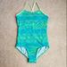 Nike Swim | Nike Green And Blue Criss Cross Strap Girls One Piece Swimsuit Size 12 | Color: Blue/Green | Size: 12g