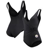 Women's Tommy Bahama Black Pittsburgh Steelers Pearl Clara Wrap One-Piece Swimsuit