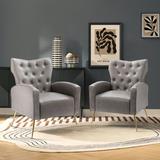 Wingback Chair - Mercury Row® Swiger 28" W Tufted Wingback Chair Wood in Gray | 38 H x 28 W x 31 D in | Wayfair 1637E2E241C44815A3BA9681C3DB26D9