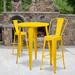 17 Stories Genece 30" Round Metal Indoor-Outdoor Bar Table Set w/ 2 Cafe Stools Metal in Yellow | 30 x 30 x 41 | Wayfair