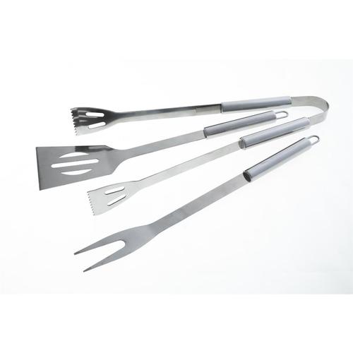 Grillbesteck 3-teilig, Wender, Gabel, Zange aus Edelstahl Grillzange Grillgabel