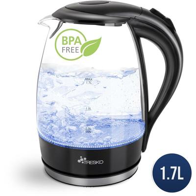 Tresko - Wasserkocher Glas 1,7L Glaswasserkocher led Edelstahl 2200W Teekocher bpa frei