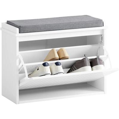 FSR98-W Schuhkipper Schuhschrank mit Klappe Schuhbank mit Sitzkissen Schuhkommode Sitzbank Image