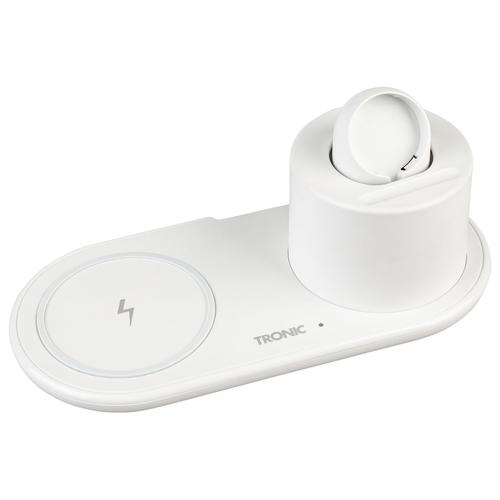 TRONIC® 3 in 1 Ladegerät - Mit Apple Watch Halter und USB-A Port (weiß)