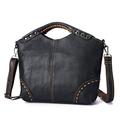 Le'aokuu Womens Genuine Real Leather Vintage Shoulder Handbags Crossbody Messenger Tote Bag Satchel Purse (Black)
